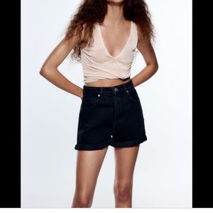 Zara Black Denim Mom Shorts